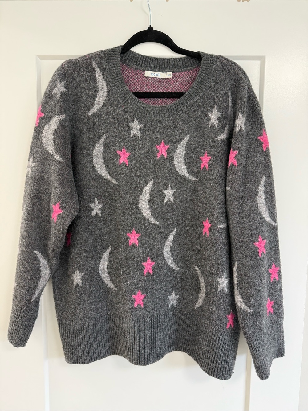 Ricki's Gray Sweater with Pink Stars & Light Gray Moons